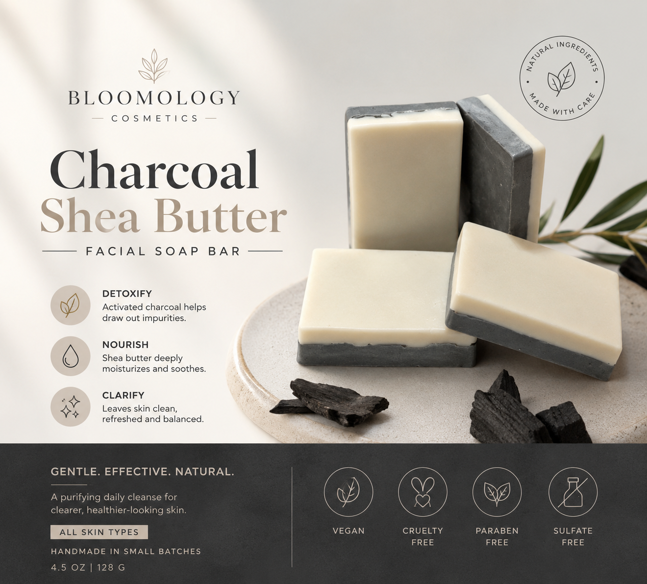 Charcoal Shea Butter Facial Soap Bar